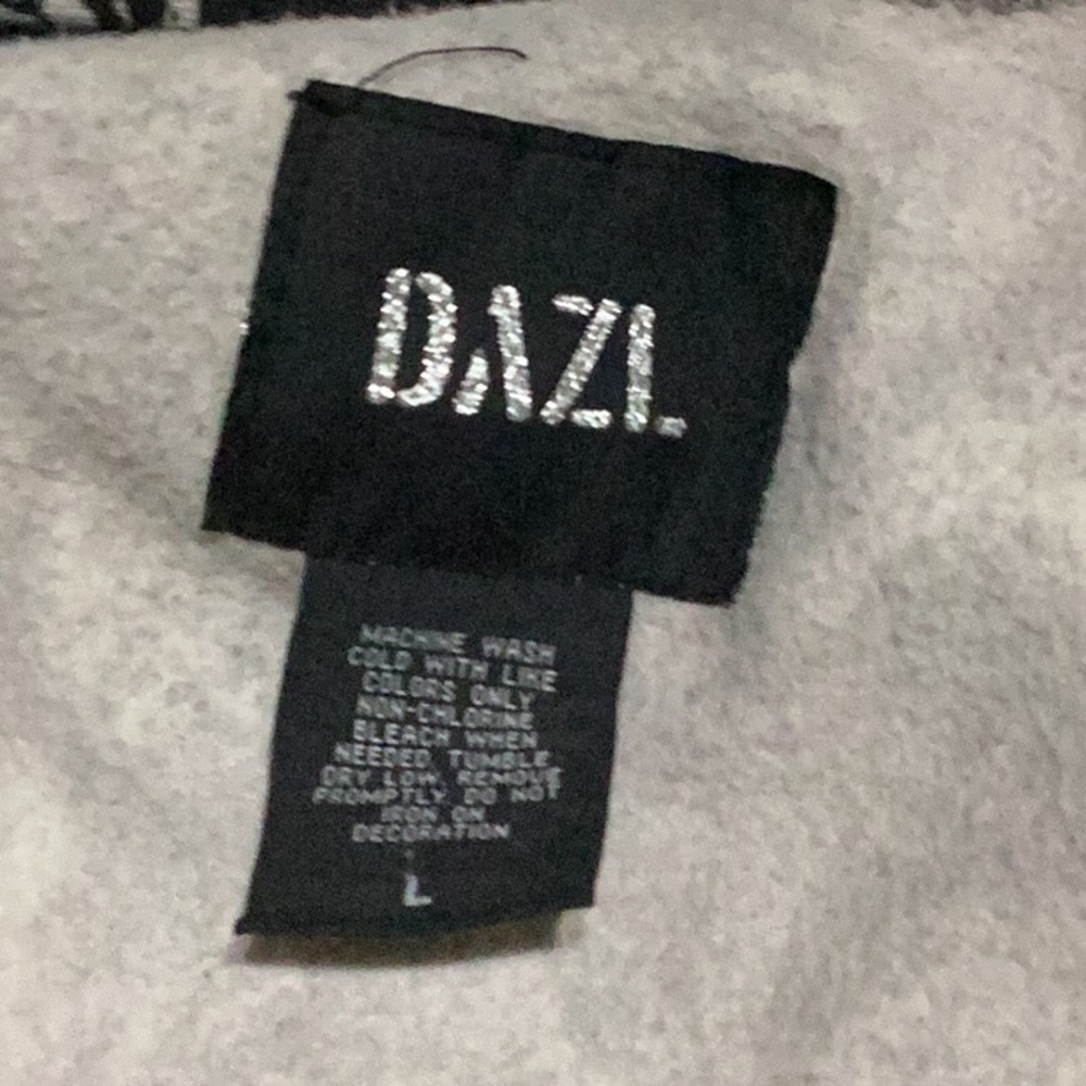 DAZL crackle print Hoodie slash pockets zip front Lg Jr’s Black & White - Picture 6 of 9